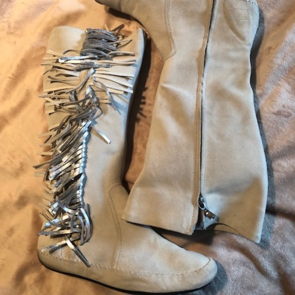 Aldo Beige Fringe Knee-High Winter Boots